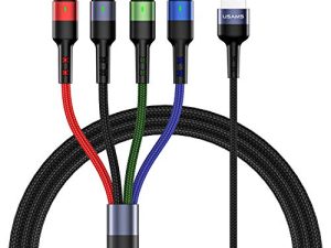 كبل شحن متعدد USAMS 2Pack 4FT 4 في 1 نايلون مضفر متعدد USB مهايئ سريع الشحن من النوع C موصلات منفذ USB الصغير المتوافقة مع الهواتف المحمولة والأجهزة اللوحية والمزيد