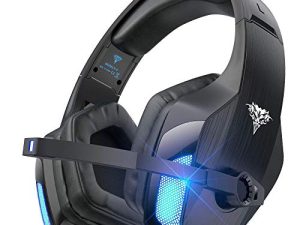 سماعة رأس للألعاب BENGOO V-4 لأجهزة Xbox One و PS4 و PC ووحدة تحكم وسماعات رأس عازلة للضوضاء فوق الأذن مزودة بميكروفون وإضاءة LED وغطاء للأذنين بذاكرة ناعمة محيطية للكمبيوتر المحمول Mac Nintendo 64 - أسود