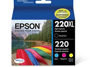 EPSON T220 DURABrite فائقة الحبر ذات السعة العالية باللون الأسود والألوان القياسية - حزمة كومبو خرطوشة (T220XL-BCS) لطابعات Epson Expression و WorkForce
