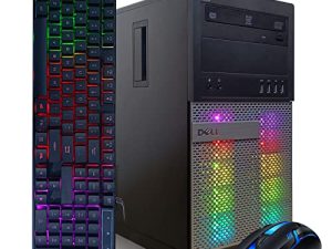 كمبيوتر سطح المكتب للألعاب من Dell - Intel Quad I5 حتى 3.6 جيجا هرتز ، ذاكرة 32 جيجا بايت ، 128 جيجا SSD + 3 تيرابايت ، GeForce GTX 1050 Ti 4G ، لوحة مفاتيح وماوس RGB ، DVD ، WiFi وبلوتوث 5.0 ، Win 10 Pro (مجدد)