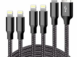 شاحن آيفون من cugunu ، 5 عبوات 3/3/6/6 / 10FT كابل لايتنينج USB معتمد من Apple MFi من النايلون متوافق مع iPhone 14/13/12/11 / X / Max / 8/7/6 / 6S / 5 / SE / Plus / iPad - أسود