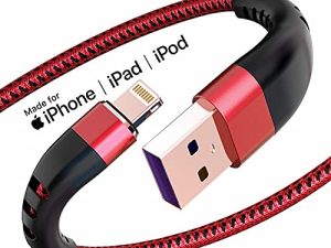 شاحن iPhone معتمد من Apple MFi بطول 1 قدم ، كابل Lightning قصير ، كابل شحن مضفر من النايلون القوي ، 1 قدم ، سلك USB سريع iPhone لهاتف Apple iPhone11 / X / XS / XR / 8/7/6 / 5S / SE / iPad Mini Air （أحمر）