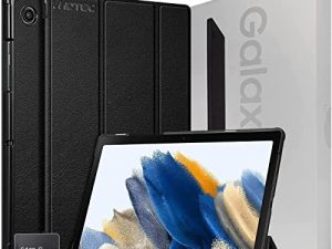 2022 Samsung Galaxy Tab A8 10.5 بوصة 32 جيجا بايت واي فاي + شبكة خلوية 4G GSM بطارية طويلة الأمد غير مقفلة ، حزمة الكمبيوتر اللوحي الدولية بشاشة تعمل باللمس - جراب MDTec صلب خلفي ثلاثي الطي وبطاقة SD 64 جيجا بايت [رمادي]