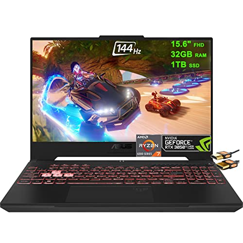 ASUS TUF Gaming A15 Laptop 15.6 "FHD 144Hz (Adaptive-Sync) AMD Ryzen 6000 Series 8-core Ryzen 7 6800H (Beats i7-11370H) 32GB RAM 1TB SSD GeForce RTX3050Ti 4GB RGB بإضاءة خلفية Hi-Res Win11 + كابل HDMI ASUS TUF Gaming A15 Laptop 15.6 "FHD 144Hz (Adaptive-Sync) AMD Ryzen 6000 Series 8-core Ryzen 7 6800H (Beats i7-11370H) 32GB RAM 1TB SSD GeForce RTX3050Ti 4GB RGB بإضاءة خلفية Hi-Res Win11 + كابل HDMI