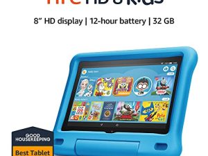 جهاز الكمبيوتر اللوحي Fire HD 8 Kids ، شاشة 8 بوصة عالية الدقة ، من 3 إلى 7 سنوات ، 32 جيجابايت ، يتضمن اشتراكًا لمدة عام واحد في محتوى Amazon Kids + ، حافظة Blue Kid-Proof ، (إصدار 2020)