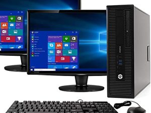 حزمة كمبيوتر سطح المكتب HP Elite 800G1 - Intel Quad Core i5 3.3GHz و 16GB RAM و 240GB SSD 2TB HDD و Windows 10 Pro وشاشات مزدوجة 19 بوصة ولوحة مفاتيح وماوس (مجدد)