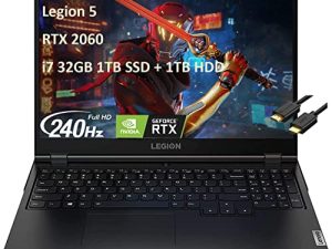 Lenovo 2022 Newest Legion 5 15.6 "FHD 1080p IPS 240Hz Gaming Laptop (Intel 6-Core i7-10750H، GeForce RTX 2060 (Beat RTX 3050Ti) ، 32 جيجا بايت رام ، 1 تيرا بايت PCIe SSD + 1 تيرا بايت HDD) الخلفية ، كابل IST HDMI ، ويندوز 10