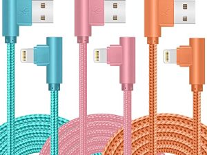 شاحن iPhone ، 3 عبوات 10FT 90 درجة كابل شحن MFi معتمد من النايلون كابل شحن سريع مجدول من النايلون متوافق مع iPhone 14/13/12/11 / X / Max / 8/7/6 / 6S / 5 / 5S / SE / Plus / iPad (10 قدم)