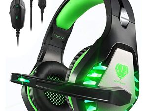 سماعة الألعاب Pacrate مع ميكروفون للكمبيوتر PS4 سماعة Xbox One سماعة رأس لإلغاء الضوضاء سماعات الألعاب للتبديل PS5 سماعة الرأس مع أضواء LED للأطفال البالغين أسود أخضر