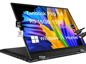 ASUS Zenbook Flip 14 "2.8K OLED 2-in-1 Touchscreen (16GB RAM، 1TB SSD، AMD 6-Core Ryzen 5 5600H (Beats i7-1165G7)) كمبيوتر محمول قابل للتحويل للأعمال ، بإضاءة خلفية ، بصمة الإصبع ، IST HDMI ، Win 11 Home ، UN5401QA