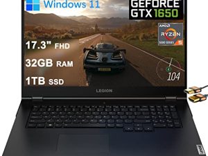 Lenovo Legion 5 17 كمبيوتر محمول للألعاب 17.3 بوصة FHD IPS شاشة AMD سداسي النواة Ryzen 5 5600H (Beats i5-10400H) 32 جيجا بايت رام 1 تيرا بايت SSD GeForce GTX 1650 4 جيجا بايت الخلفية USB-C Nahimic Win11 + كابل HDMI